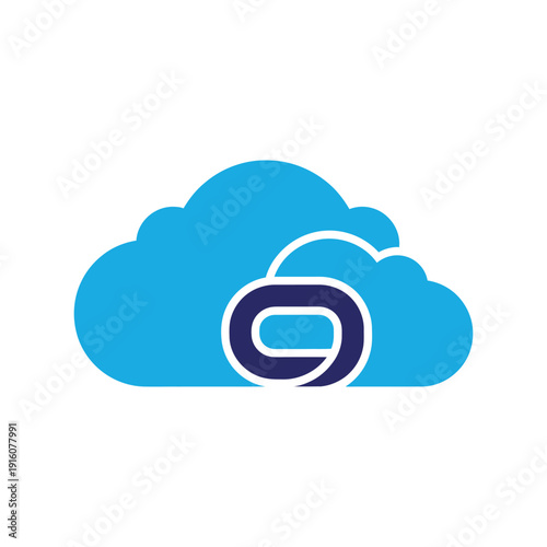 Cloud chain link logo concept secure network connection internet technology digital communication data exchange vector icon