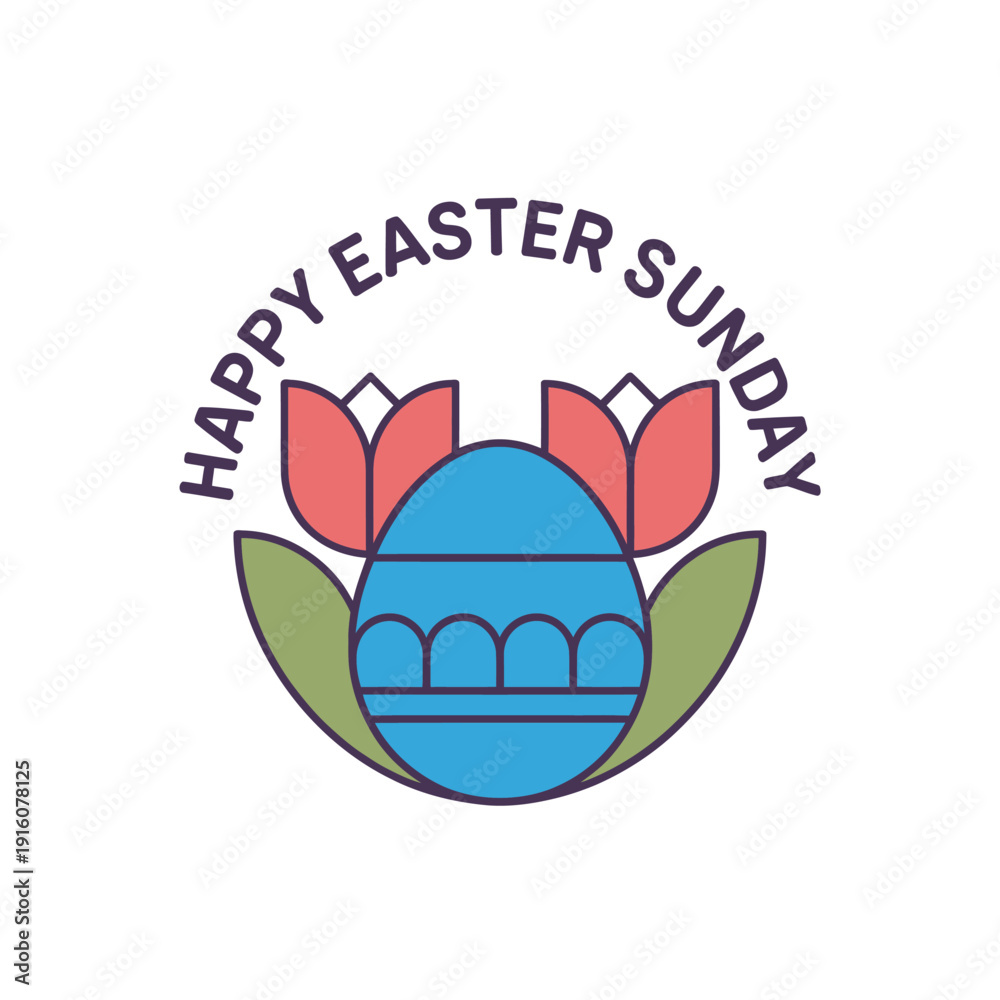 Fototapeta premium A colorful Easter egg with flowers and Happy Easter Sunday text