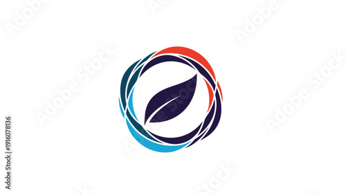 Modern abstract logo design featuring a stylized leaf gracefully enclosed within a dynamic swirling circle, symbolizing nature and movement.