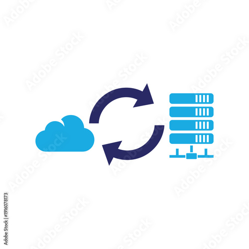 Cloud to server data synchronization logo concept network transfer backup storage digital information exchange vector icon