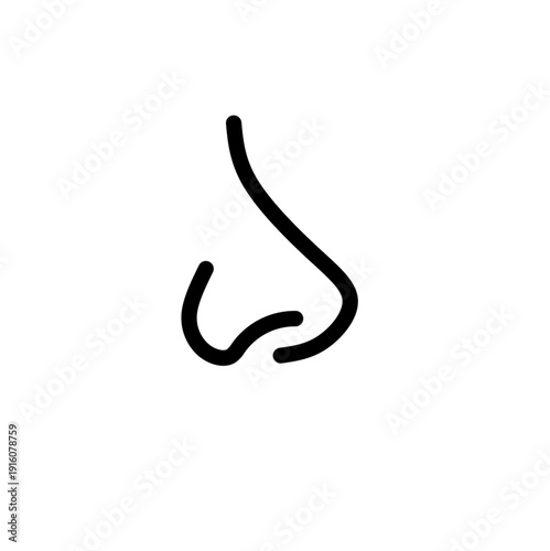 Minimalist vector icon of a human nose. Simple black line art profile symbol for anatomy, healthcare, and sensory perception design.