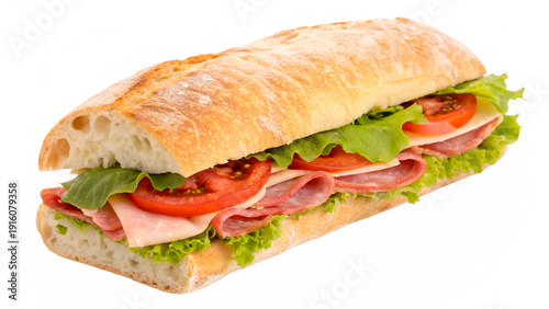 Tableau sur toile Fresh ciabatta sandwich made with bread, lettuce, tomatoes, and various meats  i