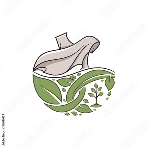 Eco-friendly laundry cleaning symbol with green leaves and tree