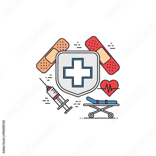 Essential healthcare and medical first aid icons collection