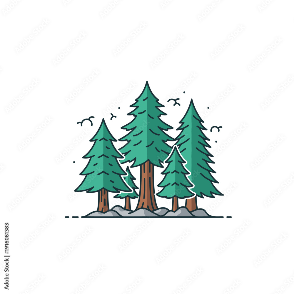 Obraz premium Flat design illustration of green pine trees forest