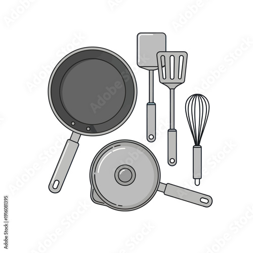 Flat design kitchen cooking utensils set on white background