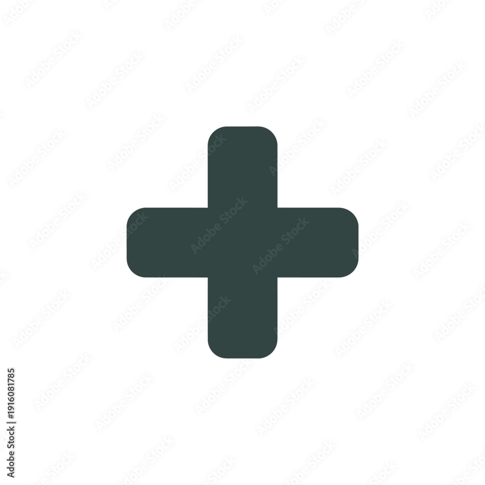 Fototapeta premium A simple dark green plus sign on a white background