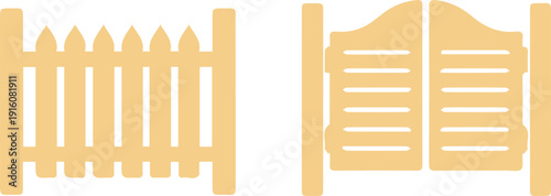 Saloon and Gate Door Silhouette Icon Set