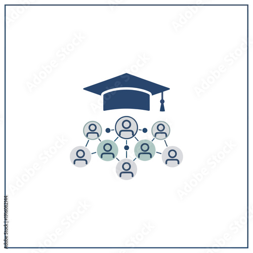 Graduation cap over connected people network for education community