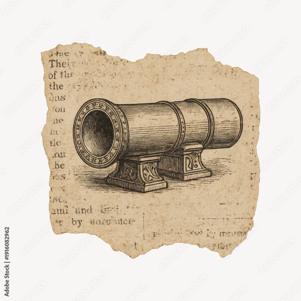 Fototapeta premium Vintage cannon illustration on parchment