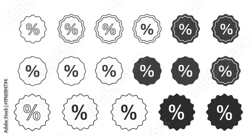 Percent Discount Badge Icon Set – Sale Label & Promotion Stickers