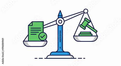Law and justice balance scale with document and gavel