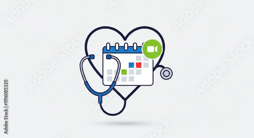 Medical calendar heart stethoscope icon for healthcare appointment scheduling and wellness planning