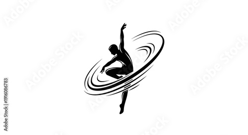 Graceful Dancer in Motion: Captivating silhouette of a dancer, poised mid-leap, surrounded by ethereal swirls, evoking fluidity and artistic expression.