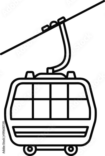 Cable car gondola line icon, mountain ropeway transport cabin illustration, aerial tramway travel symbol isolated on white background