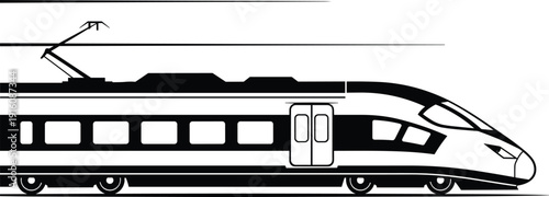 High speed electric train silhouette vector, modern railway transport locomotive with pantograph, passenger rail illustration isolated on white background