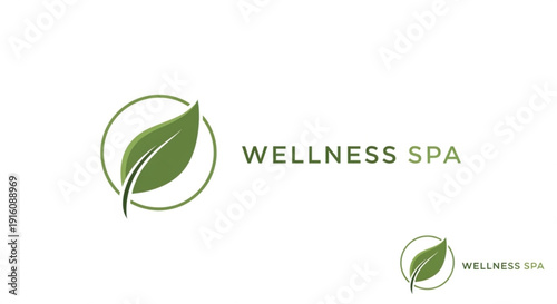 Wellness spa logo with green leaf and circle on white background for health and relaxation branding