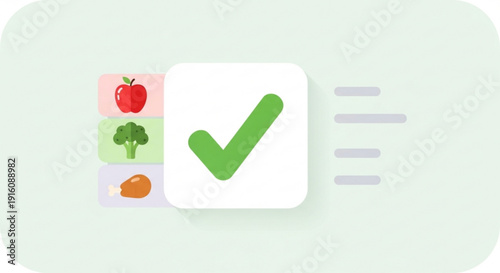 Healthy food selection with green checkmark for nutrition or meal planning on a mobile app