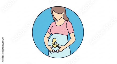 Pregnant woman holding baby inside womb illustration of motherhood and pregnancy concept with blue background
