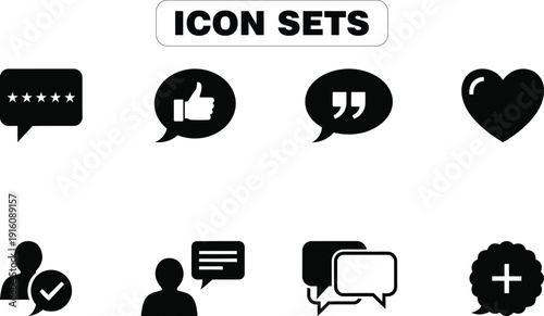 Silhouette icon set with various communication and social media symbols