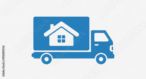 Moving truck with house logo on side panel relocation and transportation concept