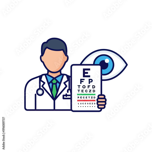 Optometrist doctor holding eye chart for vision test