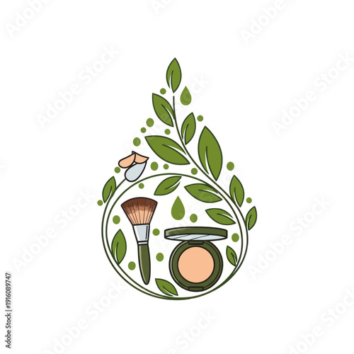 Organic beauty products with makeup brush and compact powder