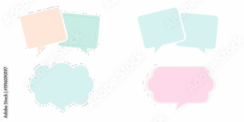 Collection of pastel colored speech bubbles and cloud shaped text boxes