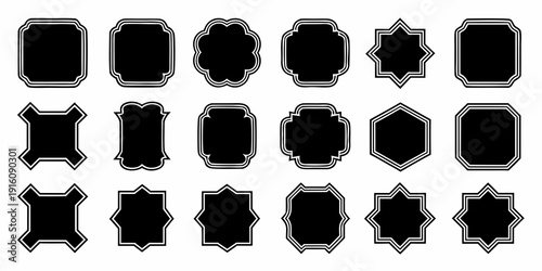 Collection of black frames with varied decorative borders and shapes