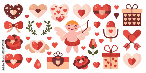 A collection of valentine s day themed illustrations and romantic symbols