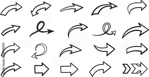 Collection of various arrow and loop directional symbols in black and white