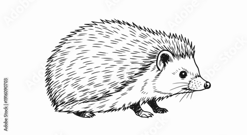 Detailed Black and White Hedgehog Illustration.