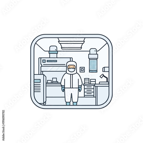 Scientist in cleanroom suit standing inside research laboratory