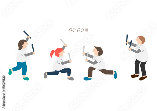 スポーツの応援をする男女のイラスト素材