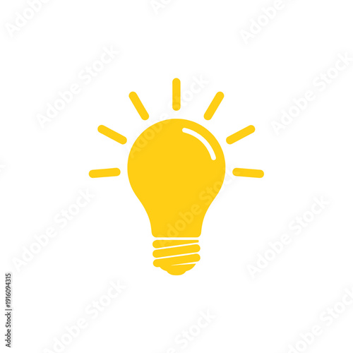 A bright yellow light bulb with radiating lines, symbolizing an idea or inspiration.