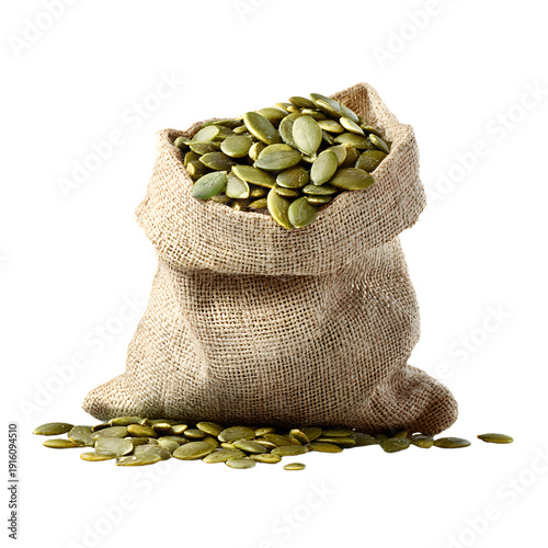 Bag of Pumpkin Seeds on White Background Isolated for Healthy Snack Packaging Design