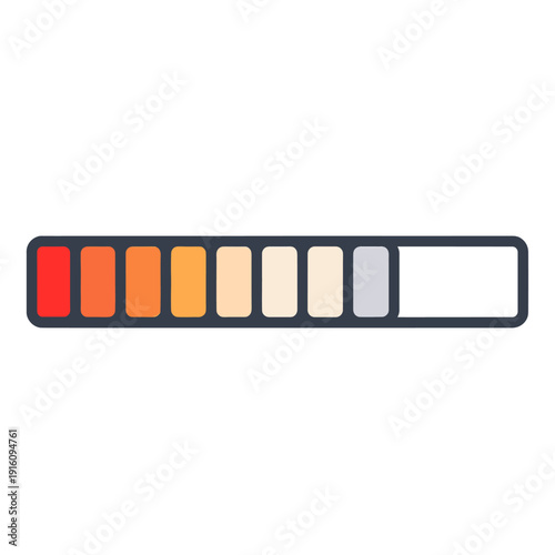 A horizontal progress bar showing various colored segments from red to grey, indicating a partial completion or strength level.