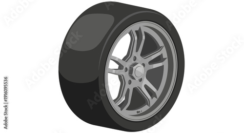 High Performance Racing Slick Tire with Detailed Multi Spoke Alloy Rim Vector Illustration