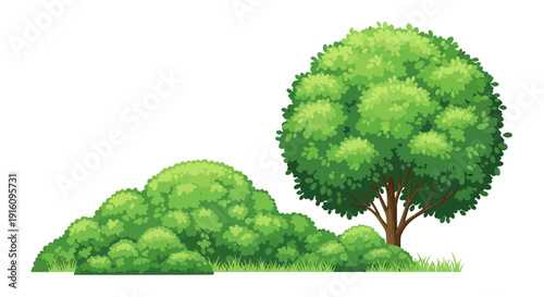 Lush Green Tree and Bush Cluster Illustration for Landscaping and Garden Design