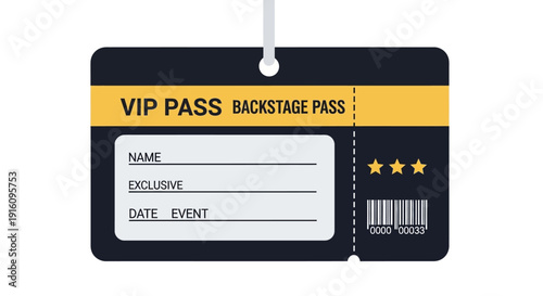 VIP Backstage Pass Template with Barcode and Star Rating System Illustration