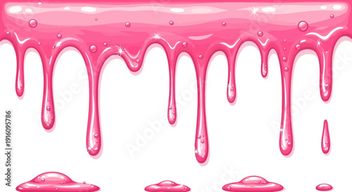 Sweet Pink Glossy Liquid Dripping Border Isolated on White Background