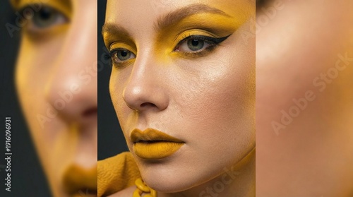 Monochrome Yellow Couture Fashion Portrait Woman, High-End Editorial Studio Style