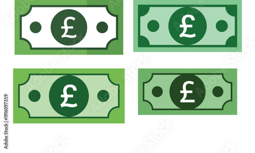 Pound currency banknote icon set isolated on white background
