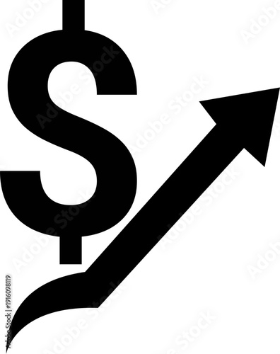 Expense Icon Featuring Dollar Sign with Upward Arrow for Finance, Business, and Economic Tracking