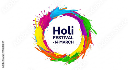 Vibrant holi festival logo with colorful brush strokes on white background celebrating joy and festivity