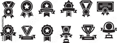 Collection of award ribbons and badges