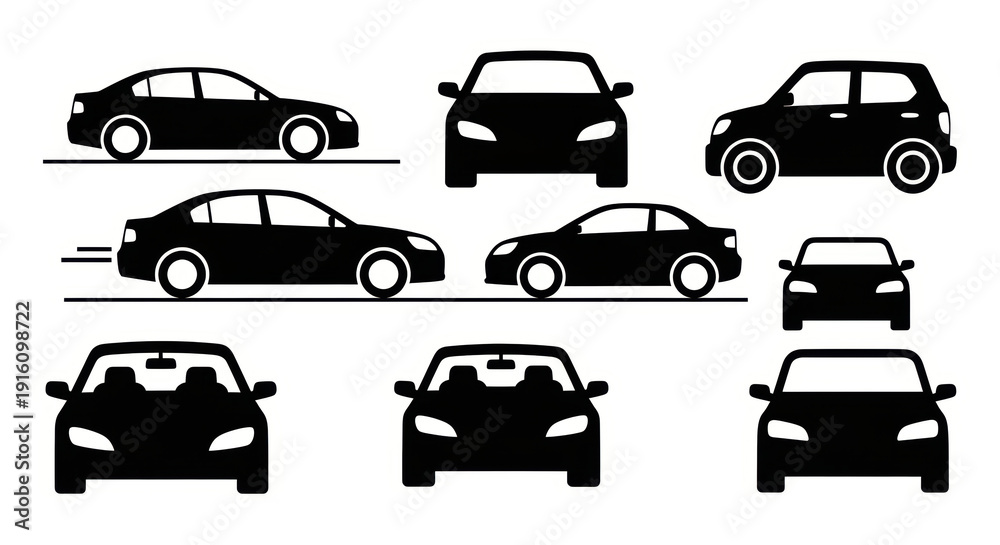 © Johnmartin - Collection of Black Car Silhouettes: Various Angles and Views
