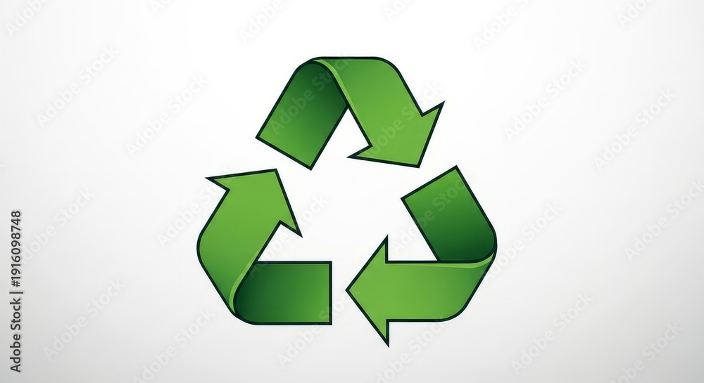 Obraz premium Green recycling symbol with three arrows on white background representing eco friendly practices and sustainability