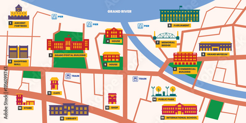 City Map with building icons Infographic