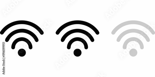 Three wifi signal icons in varying shades of gray and black
